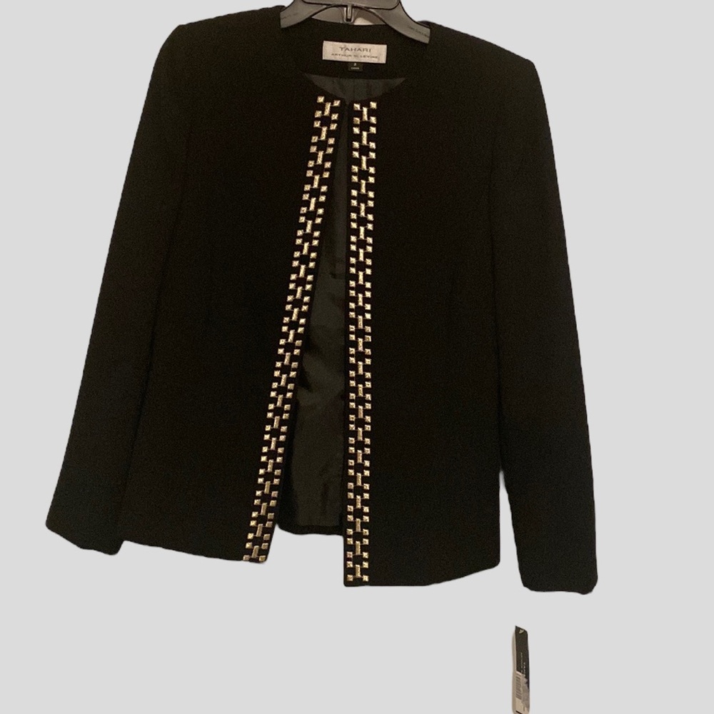 NWT Tahari Dress Blazer Grey Black White Sz 2